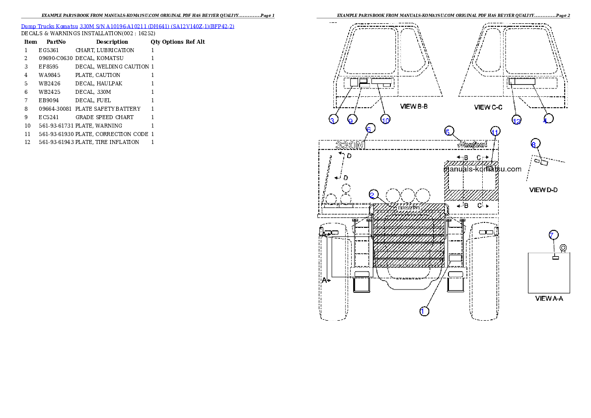 330M S/N A10196-A10211 (DH641) (SA12V140Z-1) Partsbook