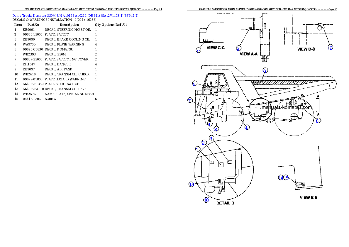 330M S/N A10196-A10211 (DH641) (SA12V140Z-1) Partsbook