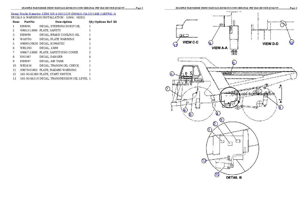 330M S/N A10212-UP (DH643) (SA12V140Z-1) Partsbook