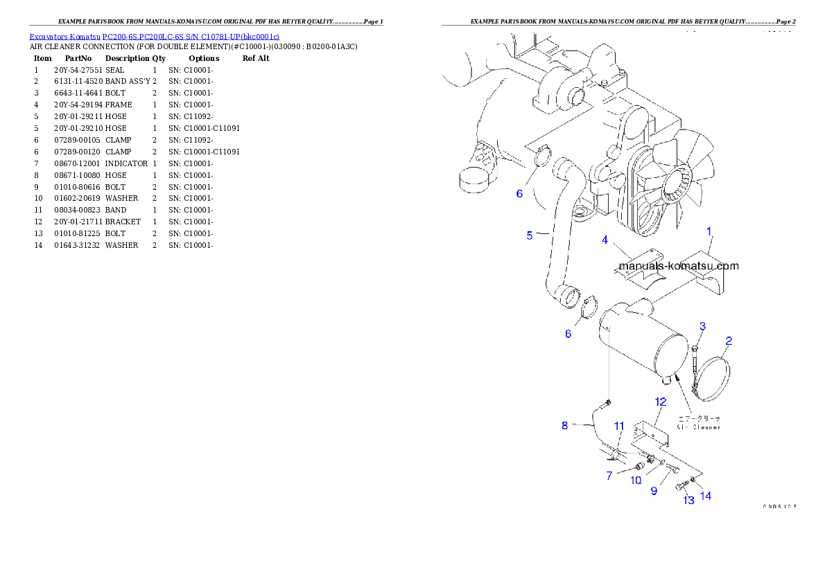 PC200-6S,PC200LC-6S  S/N  C10781-UP Partsbook