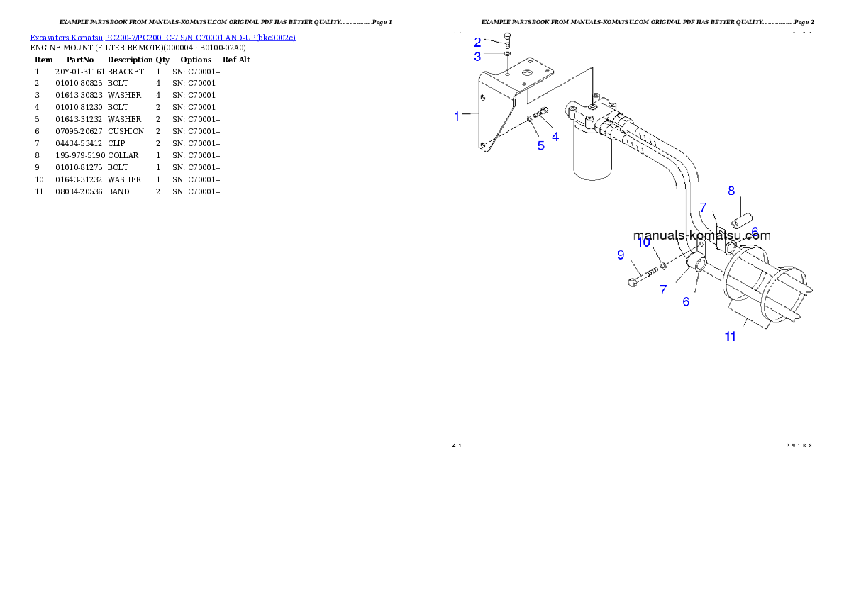 PC200-7/PC200LC-7 S/N C70001 AND-UP Partsbook