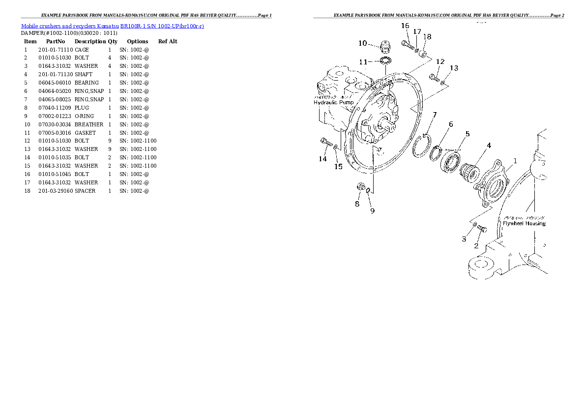 BR100R-1 S/N 1002-UP Partsbook