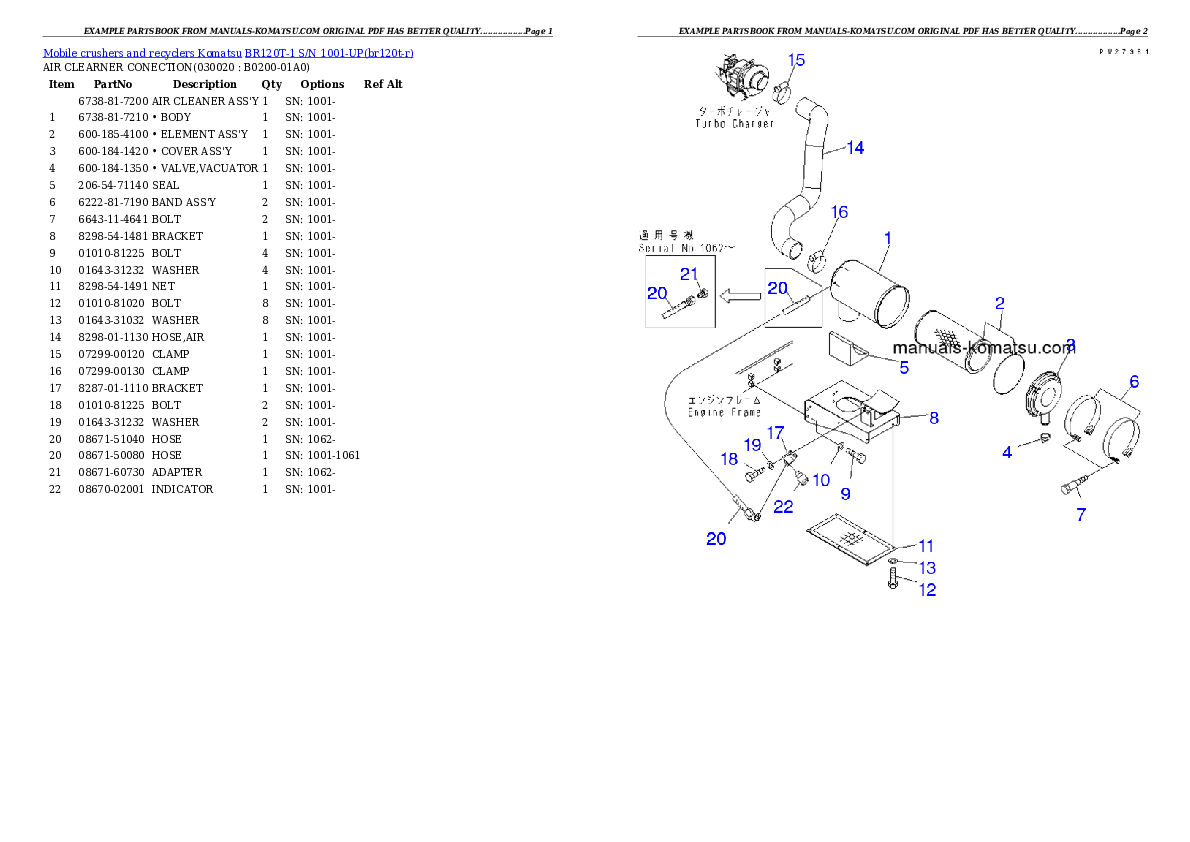 BR120T-1 S/N 1001-UP Partsbook