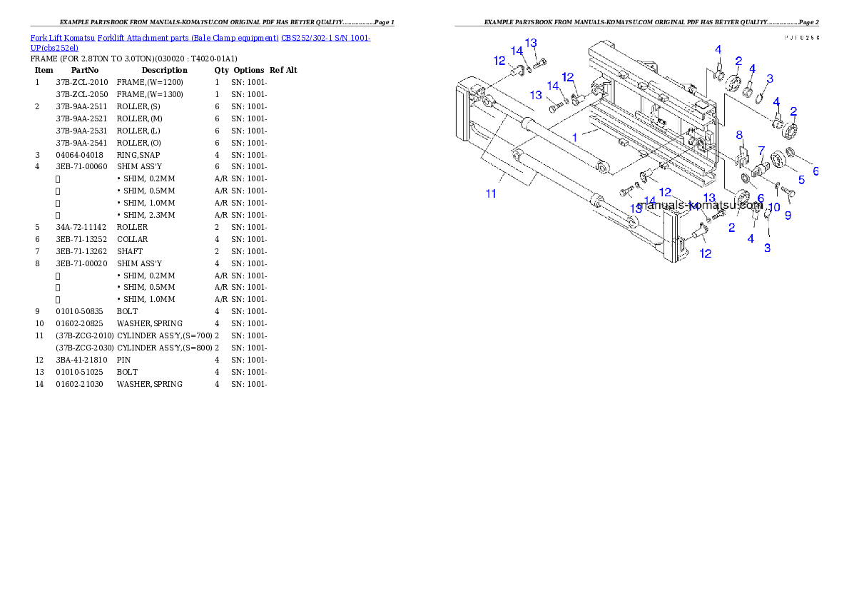 CBS252/302-1 S/N 1001-UP Partsbook