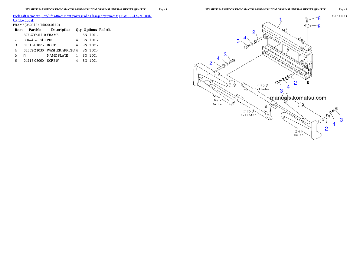 CBW156-1 S/N 1001-UP Partsbook