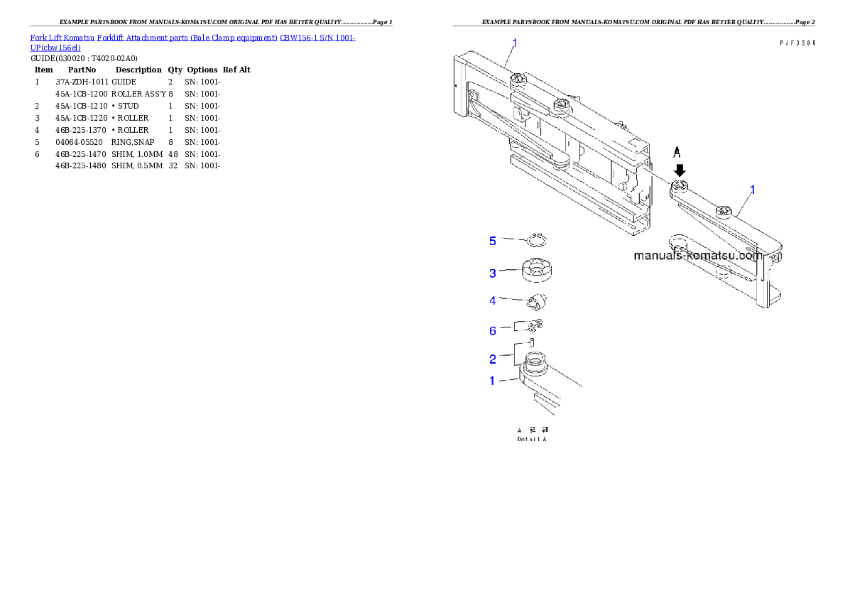 CBW156-1 S/N 1001-UP Partsbook