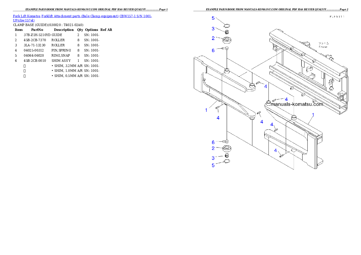 CBW157-1 S/N 1001-UP Partsbook