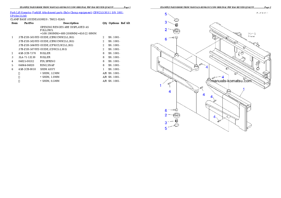 CBW253/303-1 S/N 1001-UP Partsbook