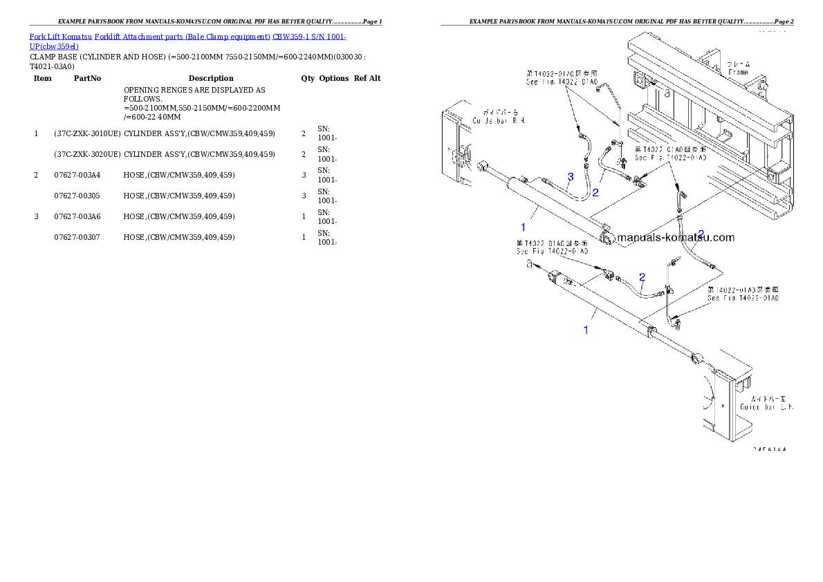 CBW359-1 S/N 1001-UP Partsbook