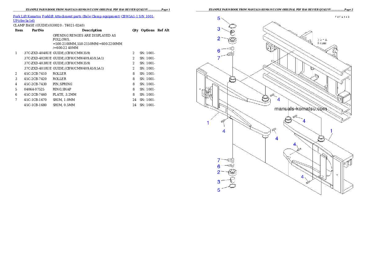 CBW5A1-1 S/N 1001-UP Partsbook