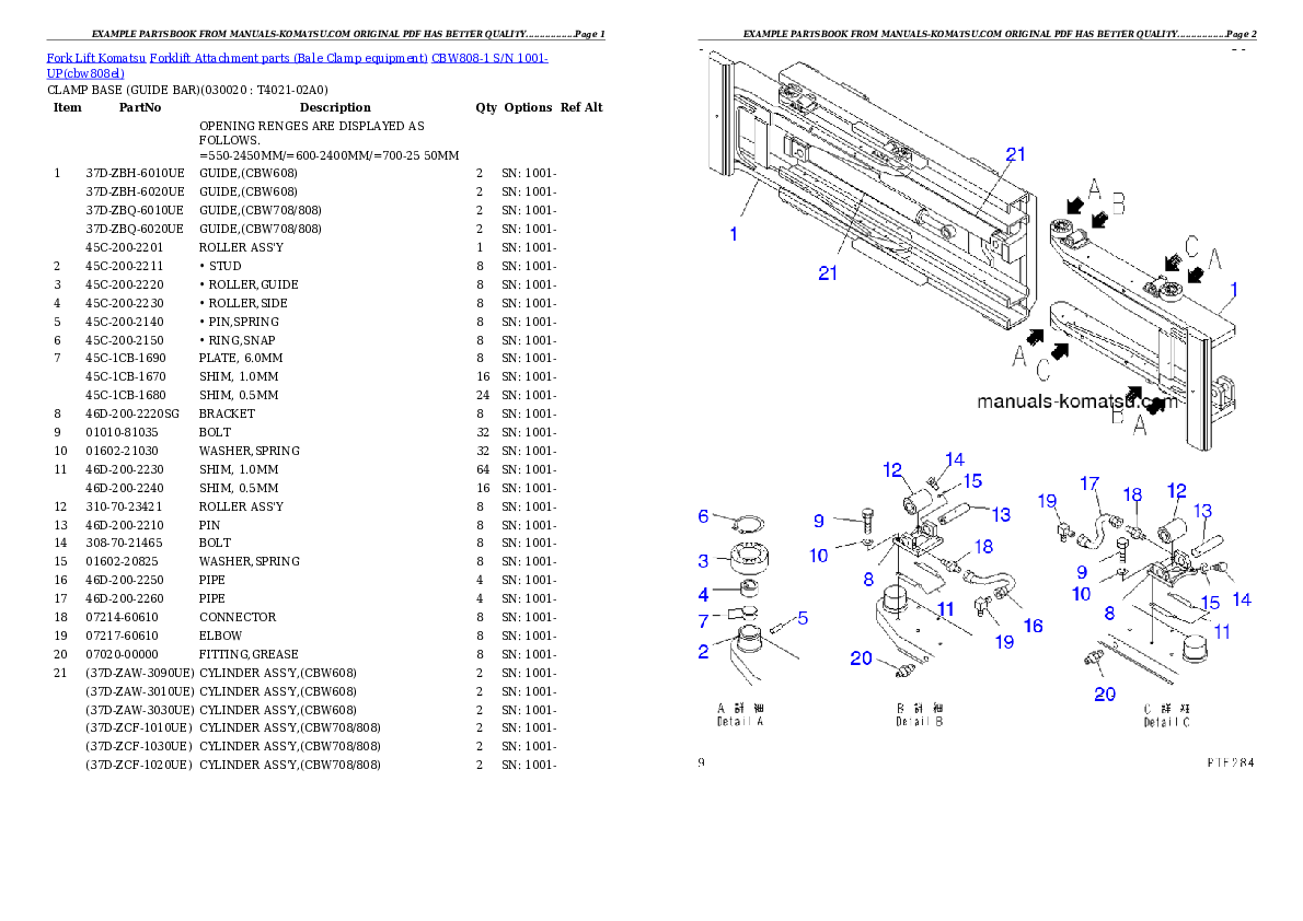 CBW808-1 S/N 1001-UP Partsbook