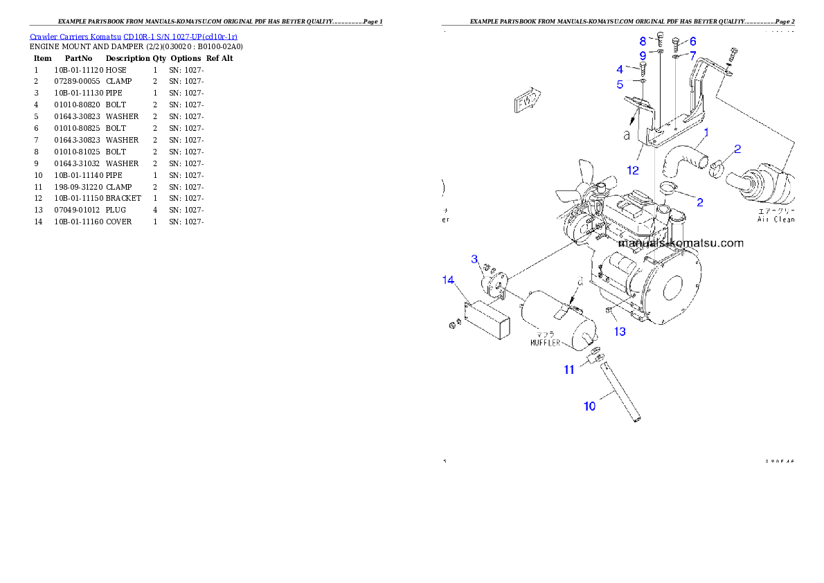 CD10R-1 S/N 1027-UP Partsbook