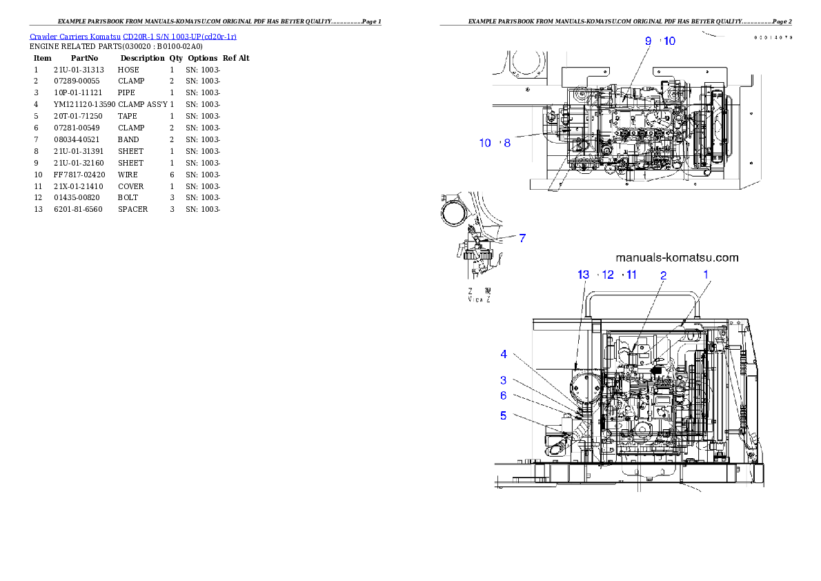 CD20R-1 S/N 1003-UP Partsbook