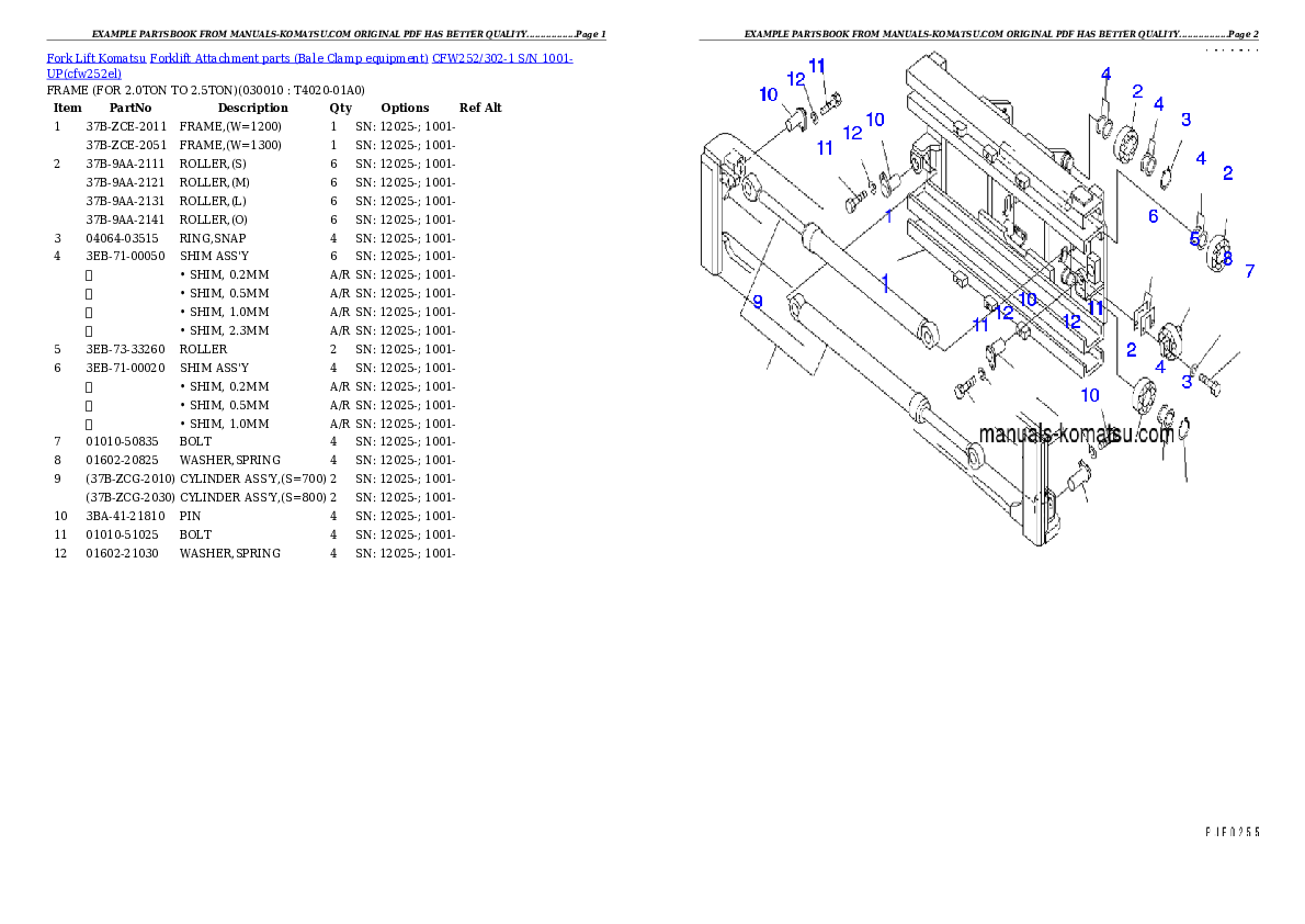 CFW252/302-1 S/N 1001-UP Partsbook