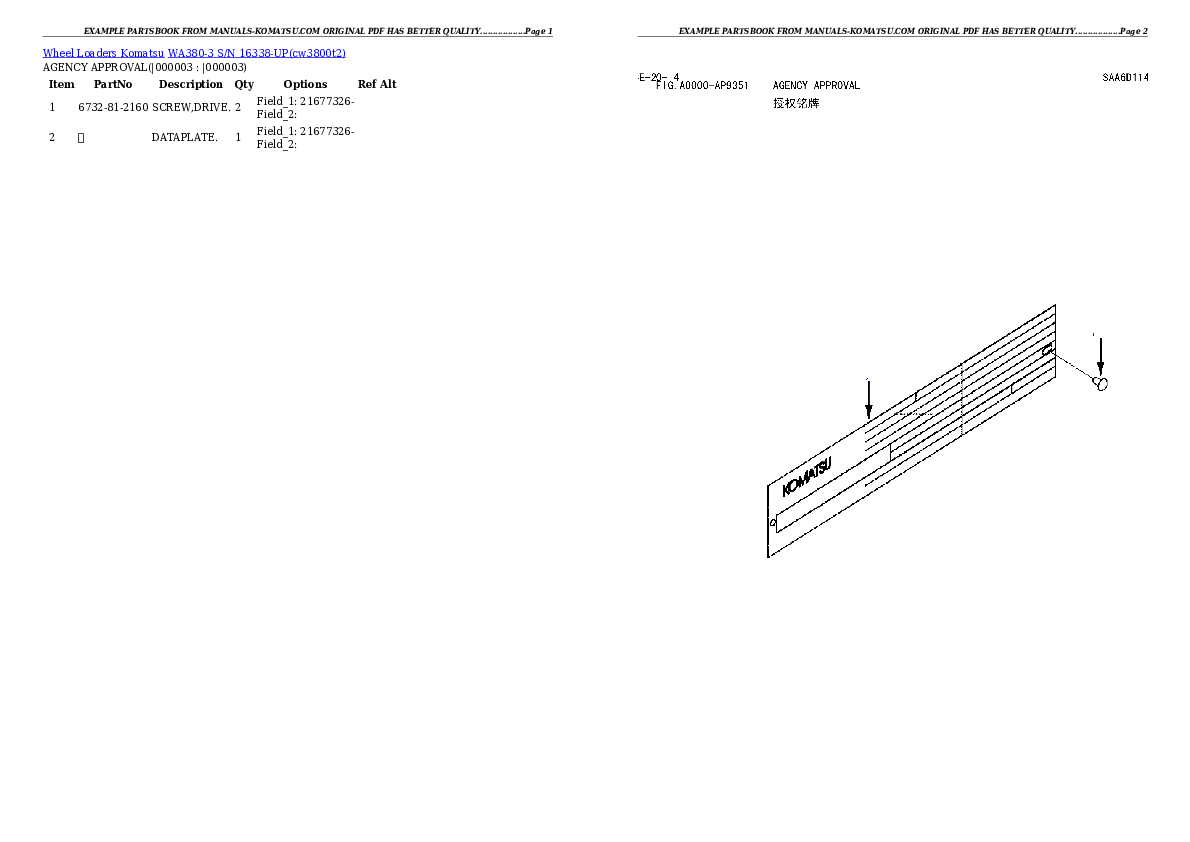 WA380-3 S/N 16338-UP Partsbook