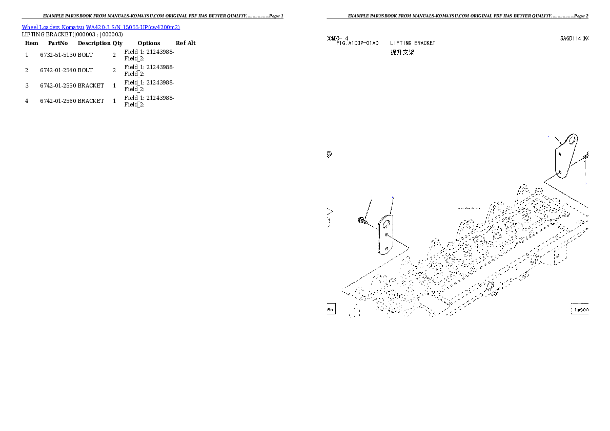 WA420-3 S/N 15055-UP Partsbook