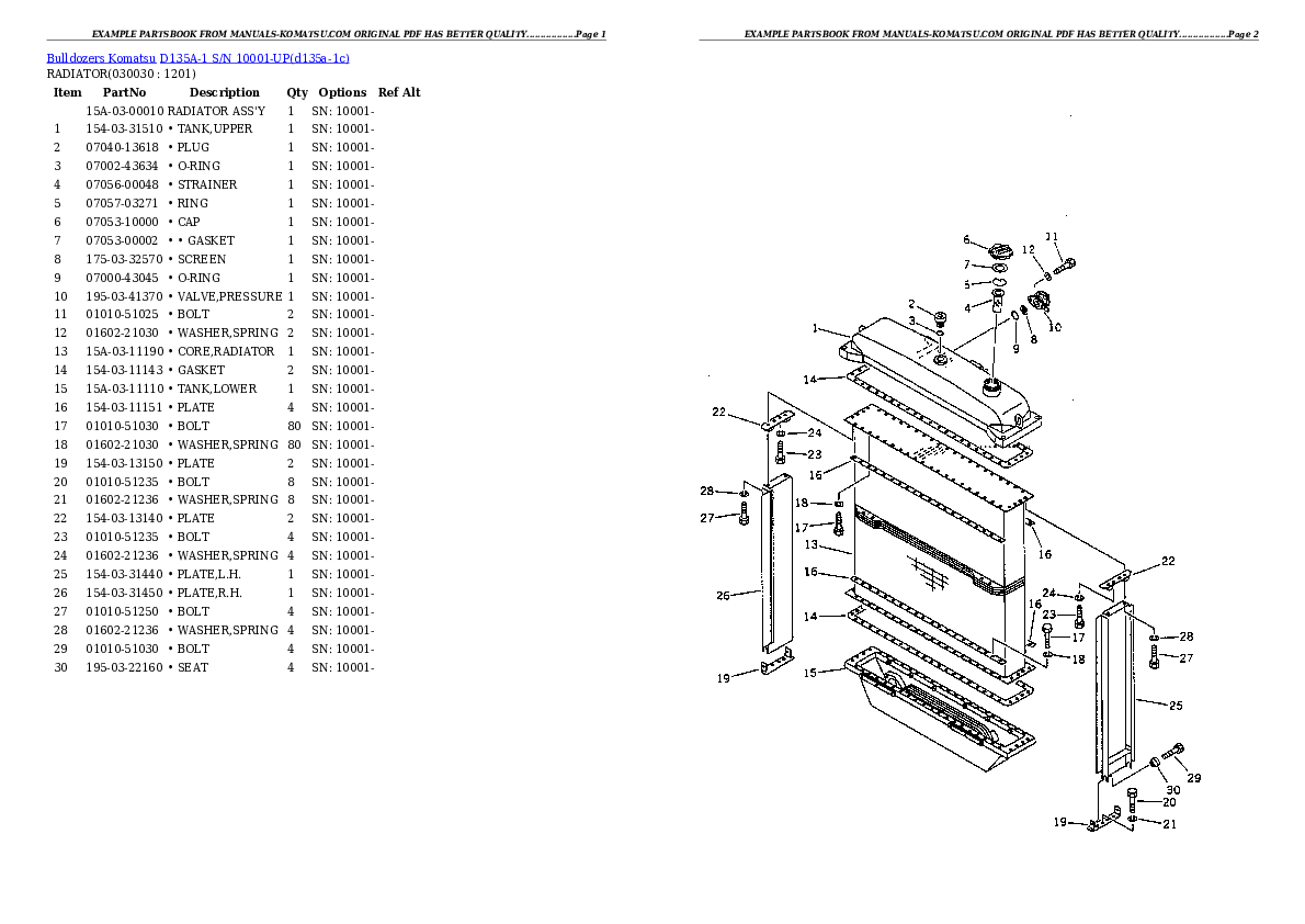 D135A-1 S/N 10001-UP Partsbook