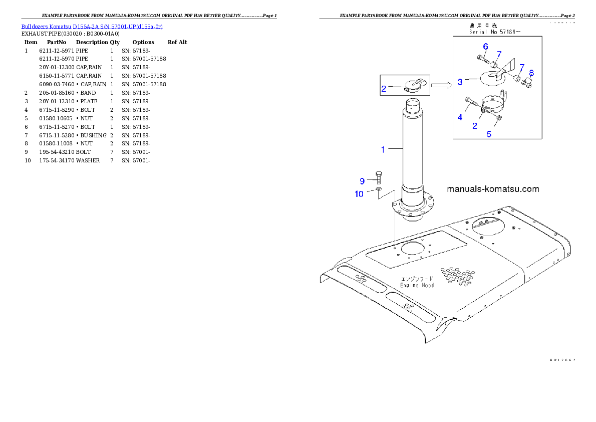 D155A-2A S/N 57001-UP (SA6D140E-2 (Emission) Eng. Installed) Partsbook