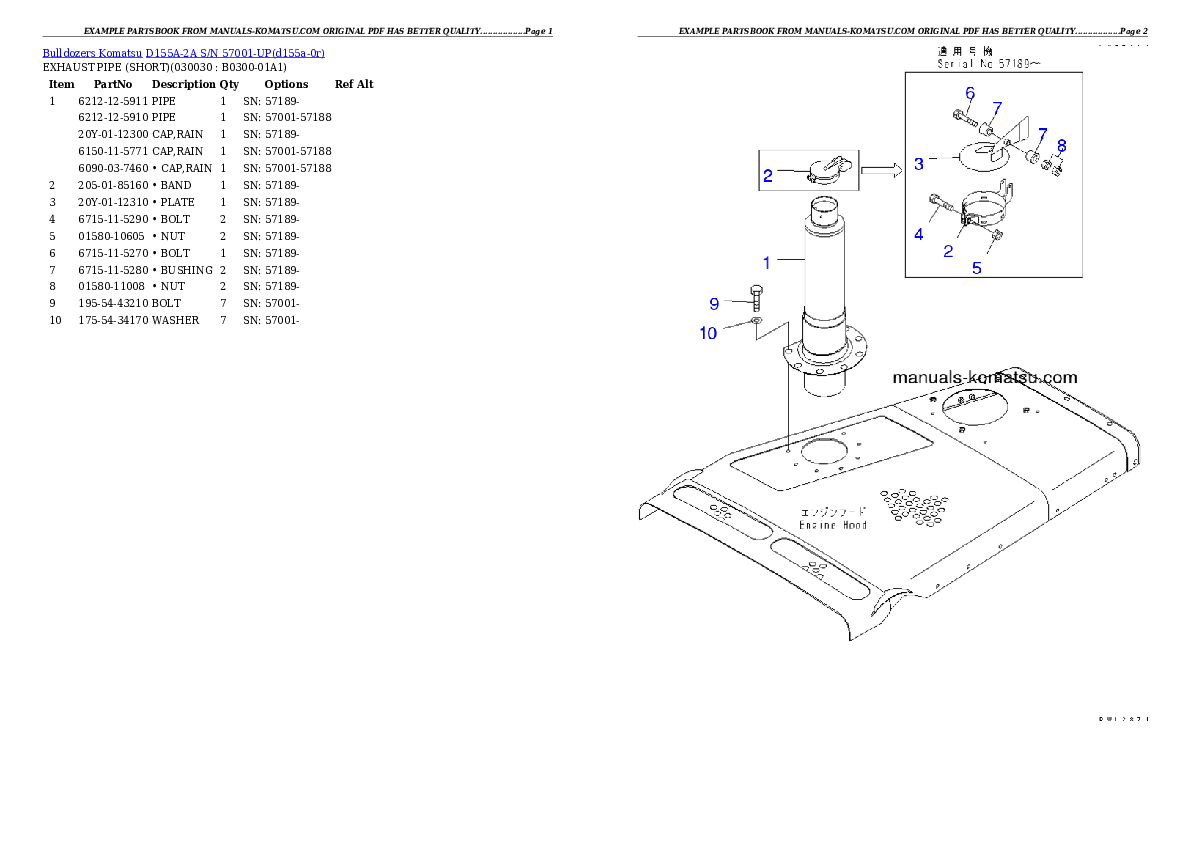 D155A-2A S/N 57001-UP (SA6D140E-2 (Emission) Eng. Installed) Partsbook