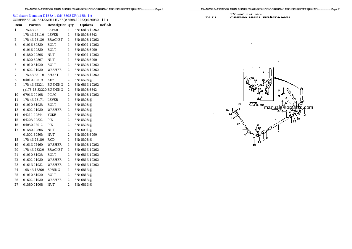 D155A-1 S/N 5508-UP Partsbook