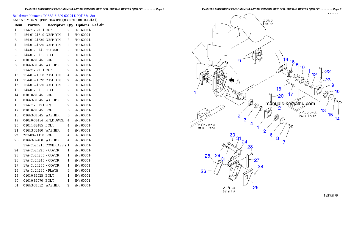 D155A-3 S/N 60001-UP Partsbook