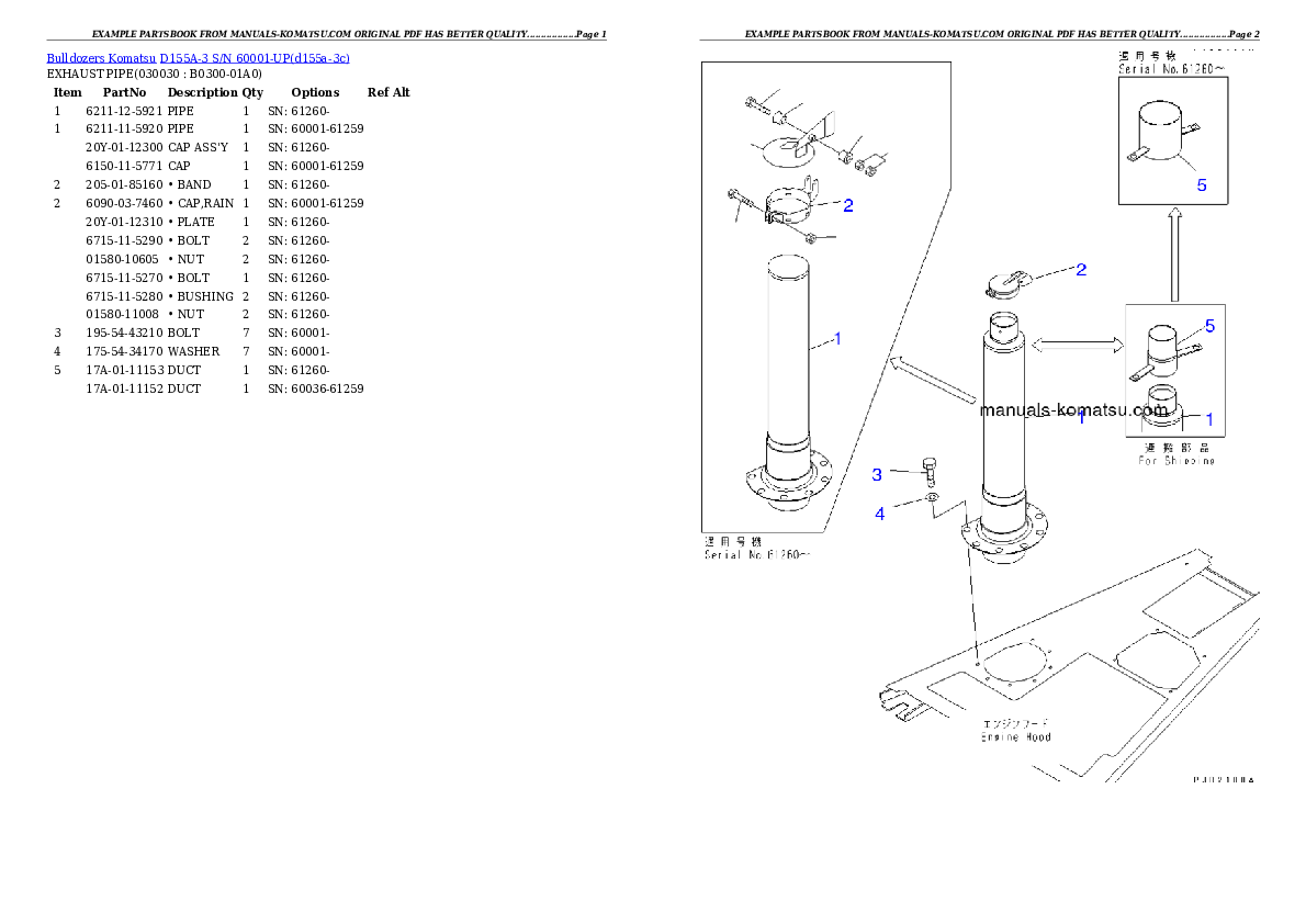 D155A-3 S/N 60001-UP Partsbook