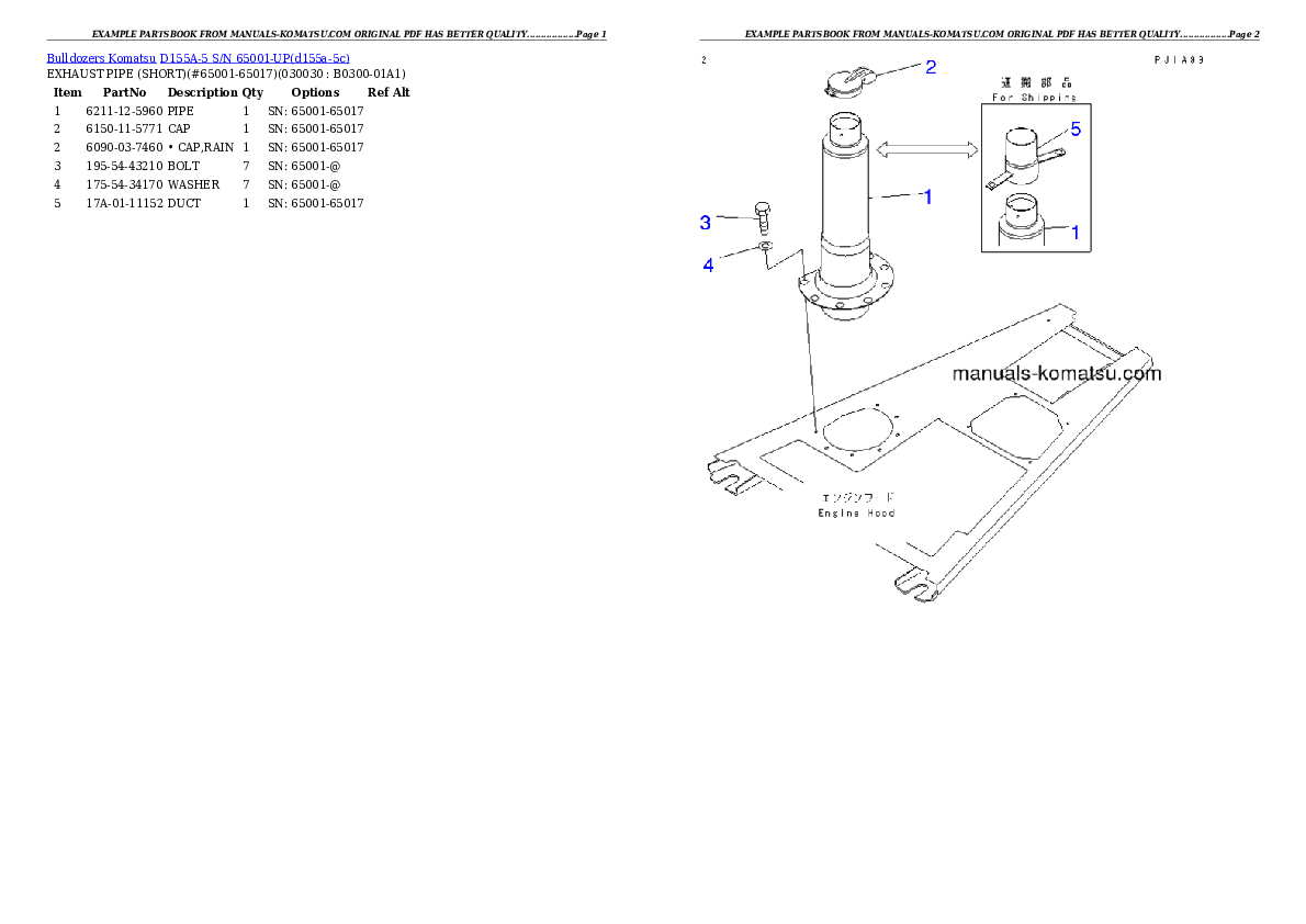 D155A-5 S/N 65001-UP (Extreme Cold Terrain) Partsbook