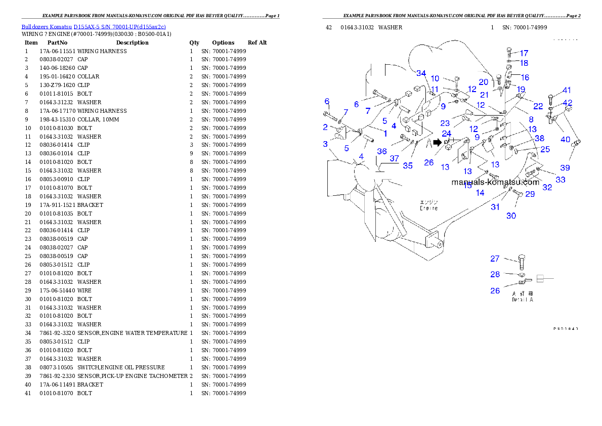 D155AX-5 S/N 70001-UP Partsbook