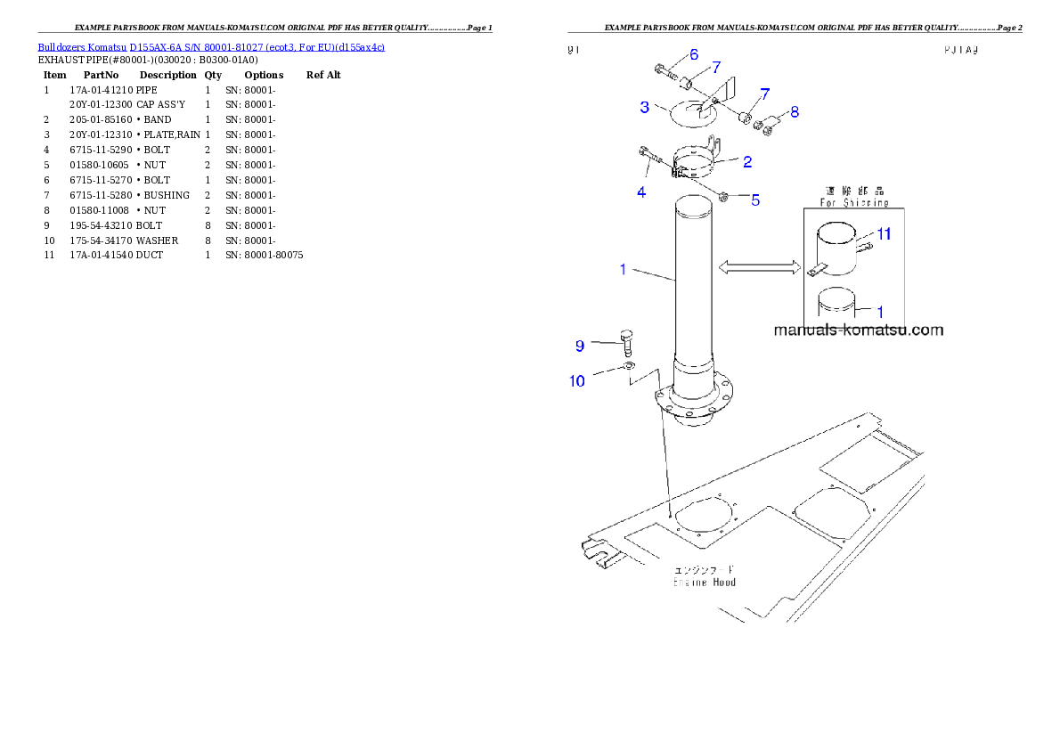 D155AX-6A S/N 80001-81027 (ecot3, For EU) Partsbook