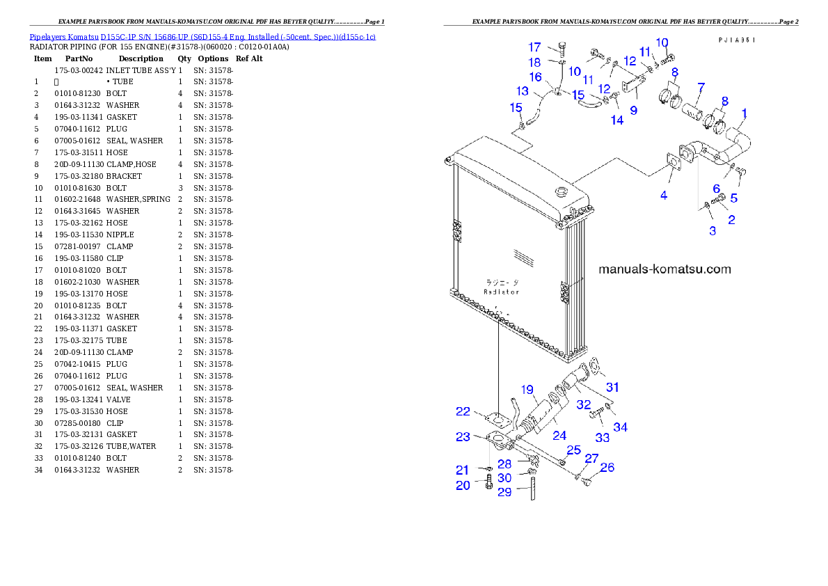 D155C-1P S/N 15686-UP (S6D155-4 Eng. Installed (-50cent. Spec.)) Partsbook