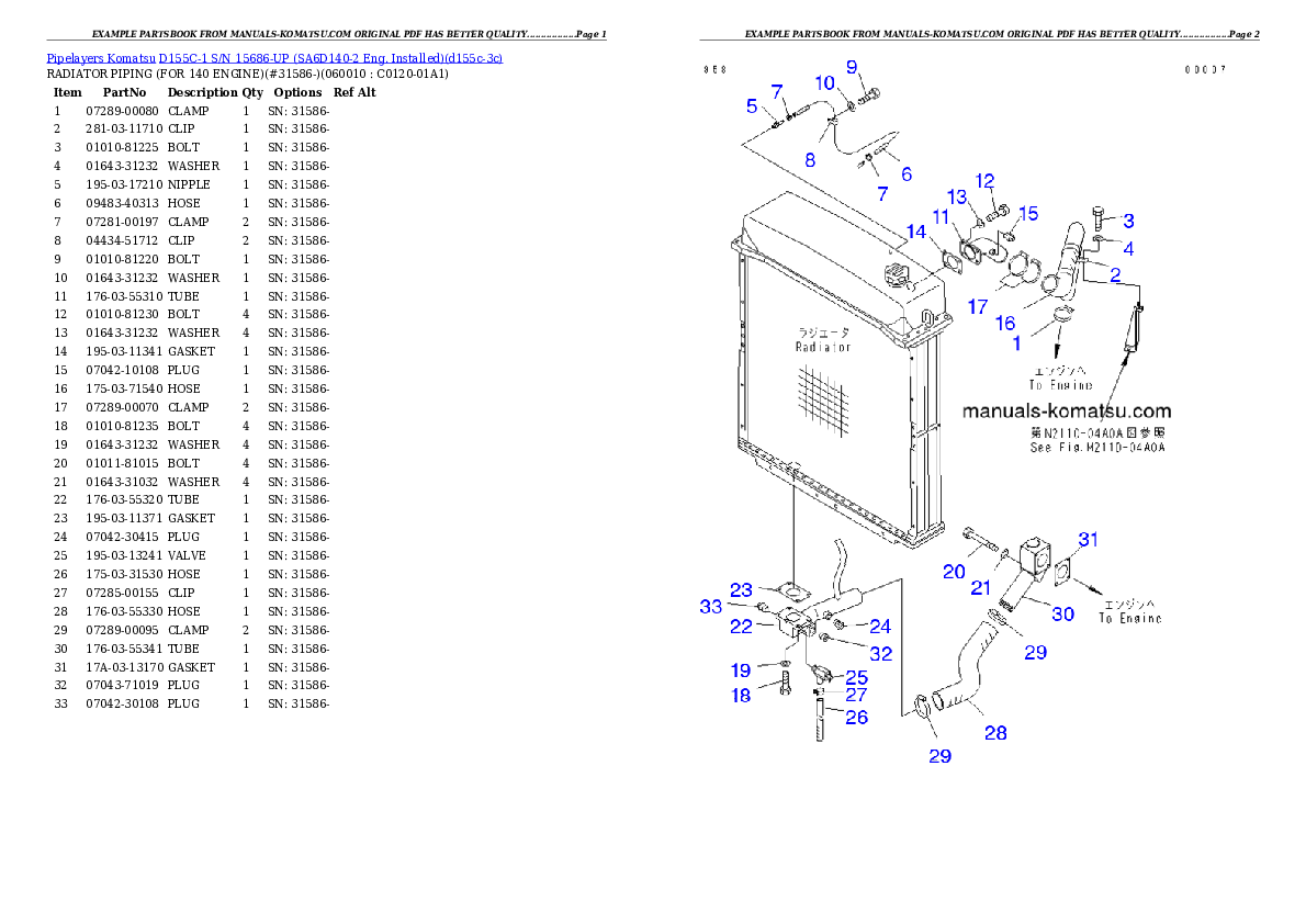 D155C-1 S/N 15686-UP (SA6D140-2 Eng. Installed) Partsbook