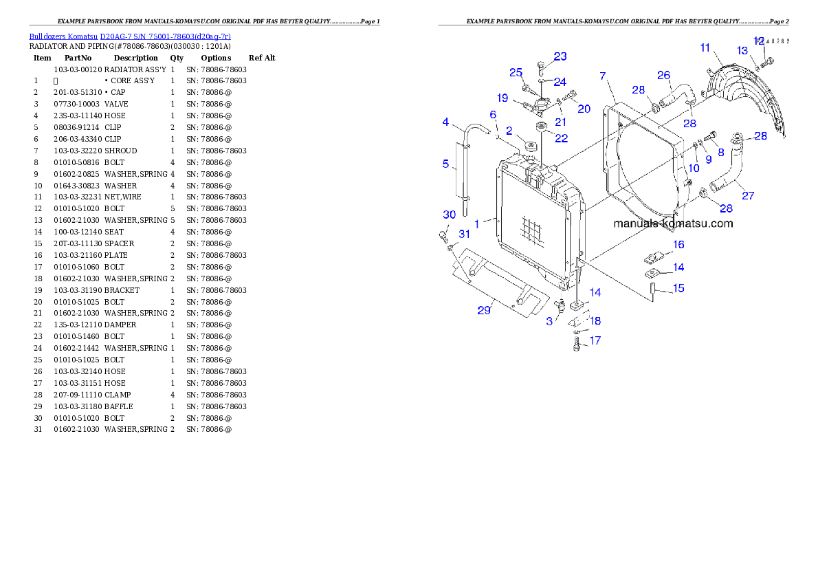 D20AG-7 S/N 75001-78603 Partsbook