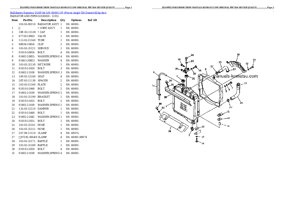 D20P-6A S/N 60001-UP (Power Angle Tilt Dozer) Partsbook