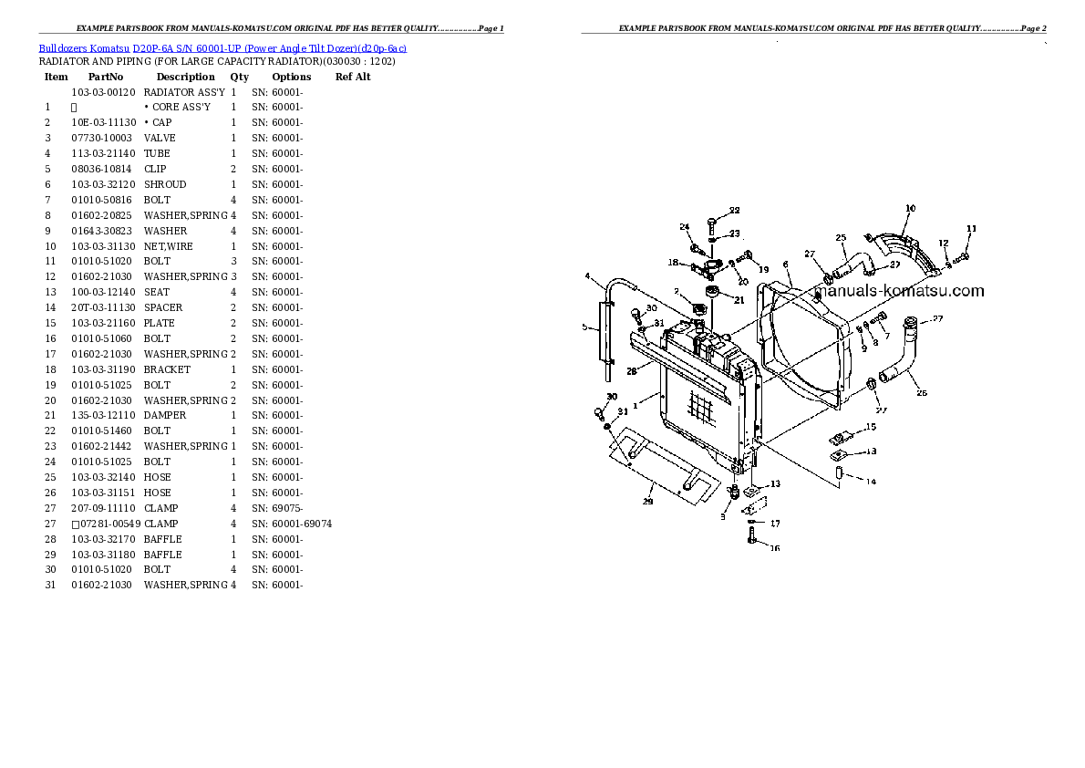 D20P-6A S/N 60001-UP (Power Angle Tilt Dozer) Partsbook