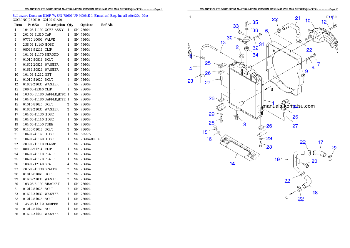 D20P-7A S/N 78604-UP (4D94E-1 (Emission) Eng. Installed) Partsbook