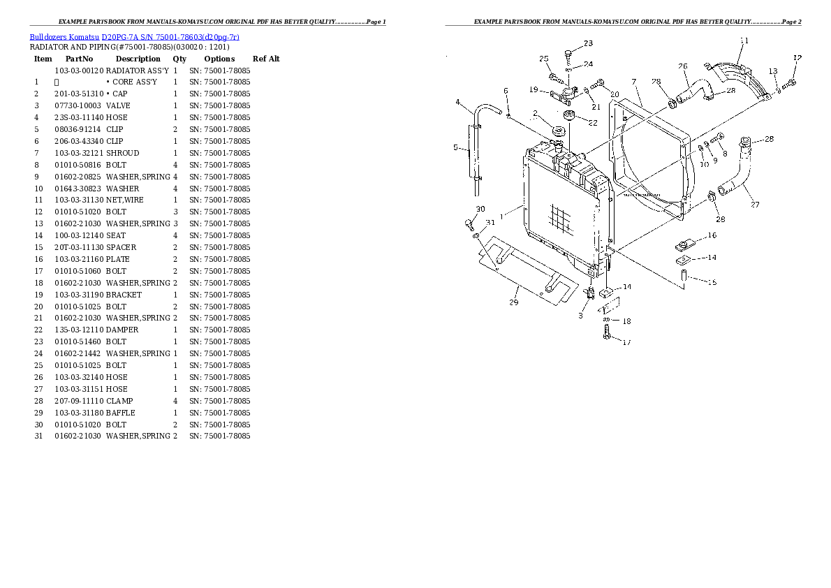 D20PG-7A S/N 75001-78603 Partsbook