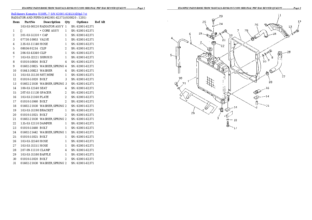 D20PL-7 S/N 62001-62453 Partsbook