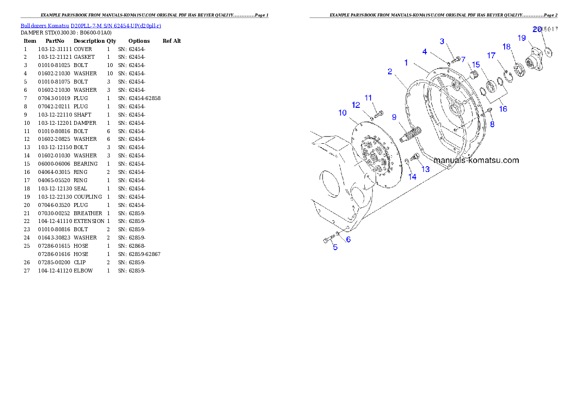 D20PLL-7-M S/N 62454-UP Partsbook