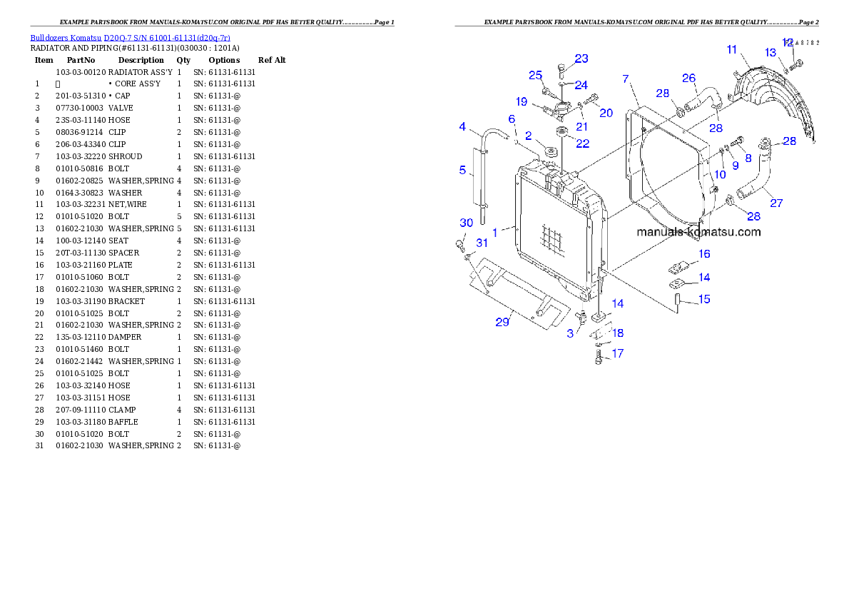 D20Q-7 S/N 61001-61131 Partsbook