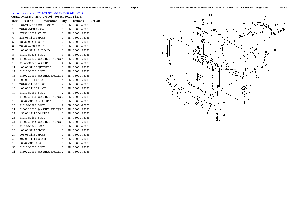 D21A-7T S/N 75001-78603 Partsbook