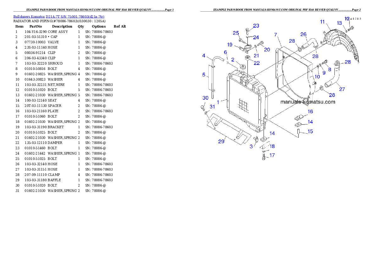 D21A-7T S/N 75001-78603 Partsbook