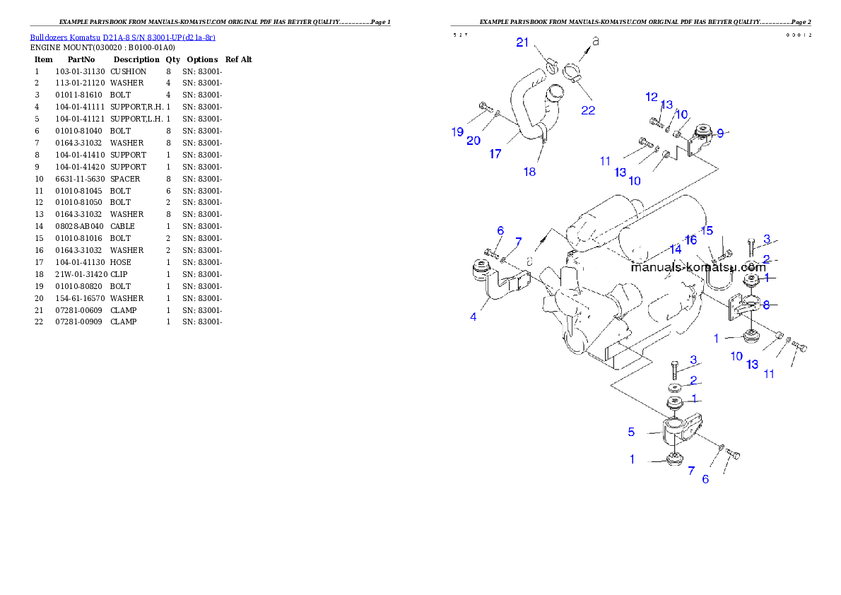 D21A-8 S/N 83001-UP Partsbook