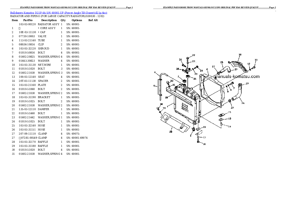 D21P-6A S/N 60001-UP (Power Angle Tilt Dozer) Partsbook