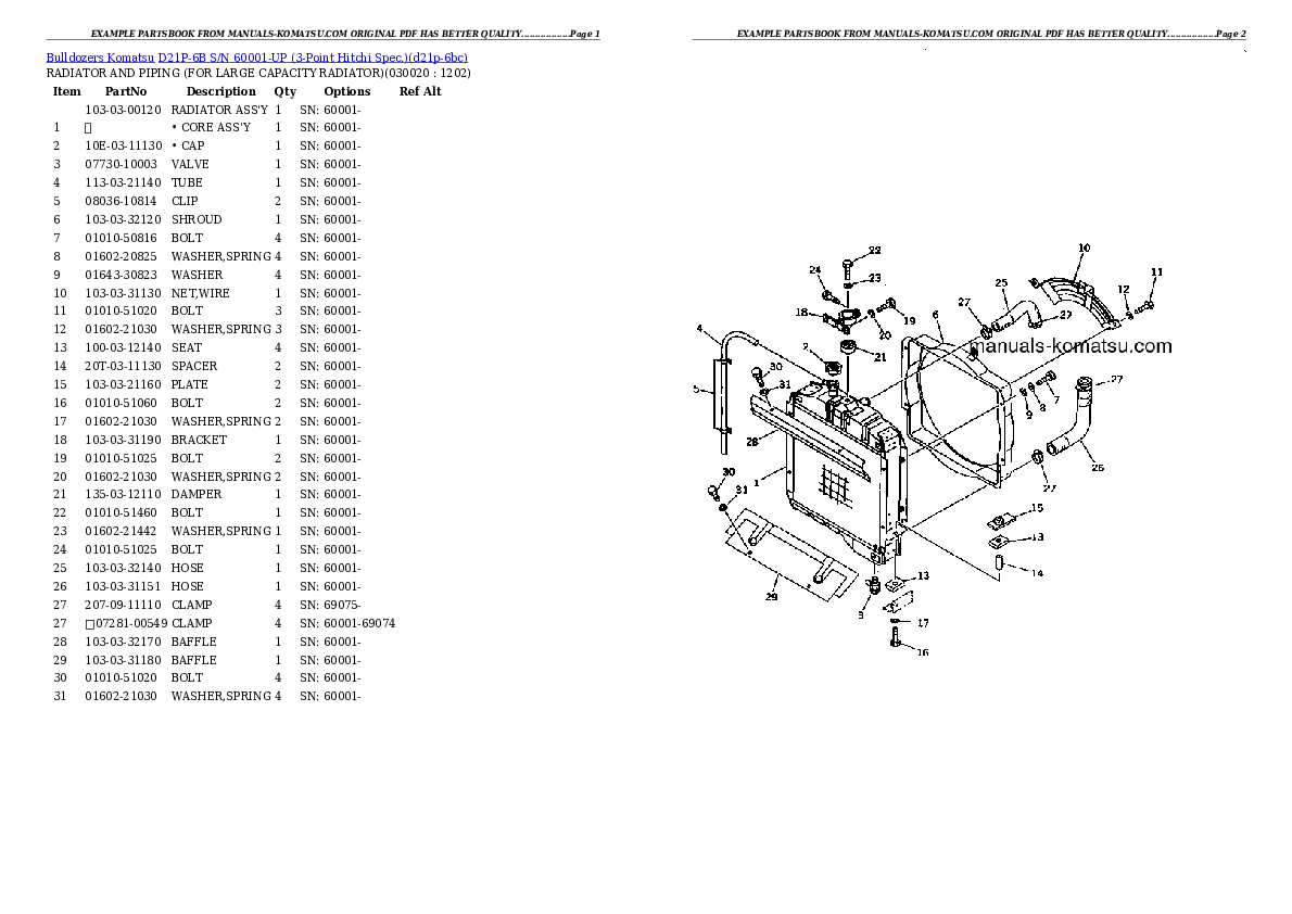 D21P-6B S/N 60001-UP (3-Point Hitchi Spec.) Partsbook