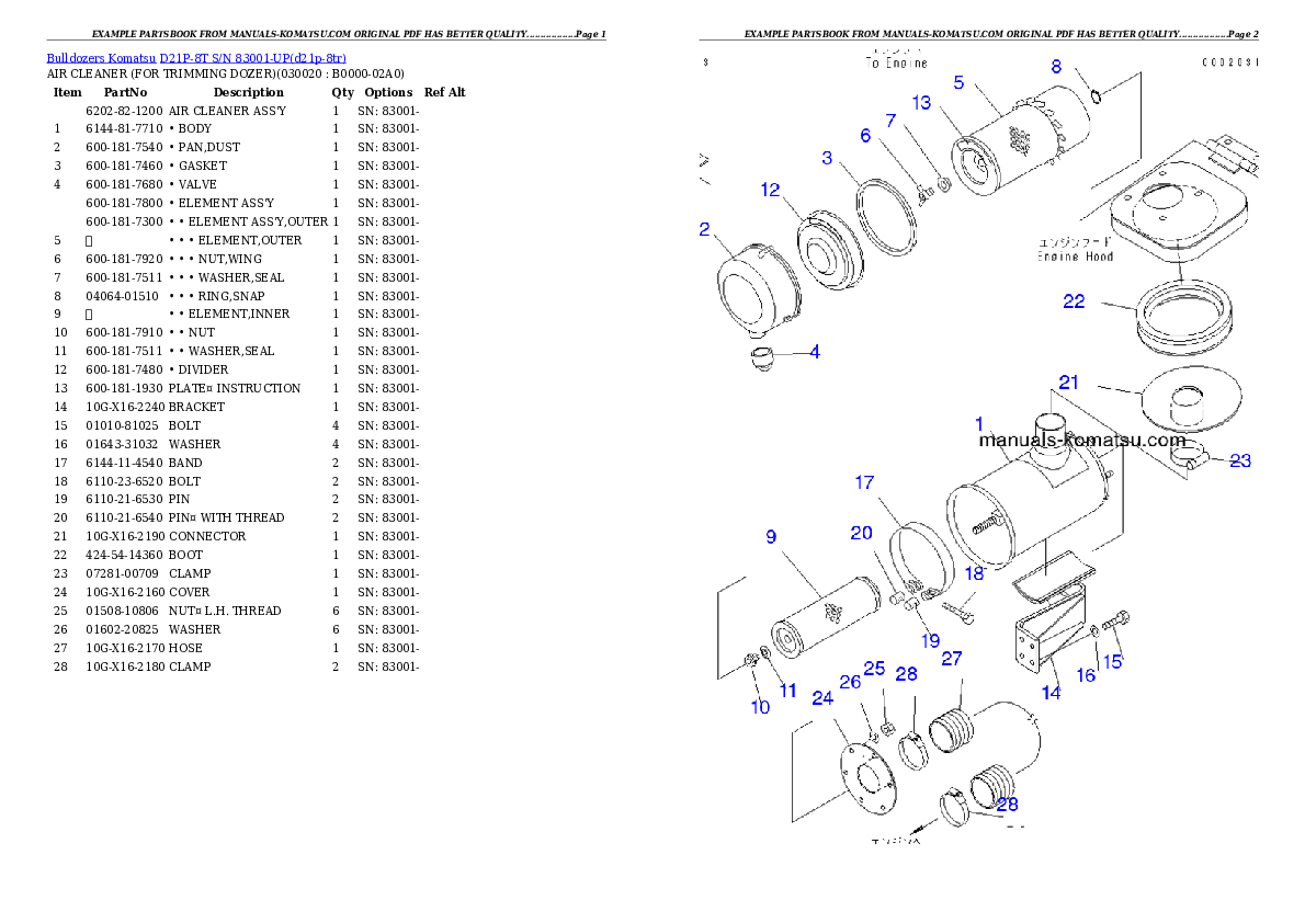 D21P-8T S/N 83001-UP Partsbook