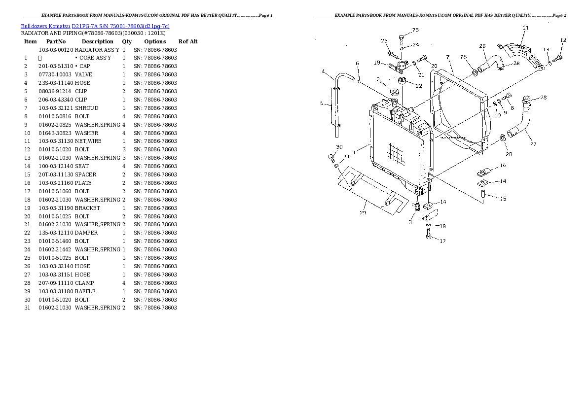 D21PG-7A S/N 75001-78603 Partsbook