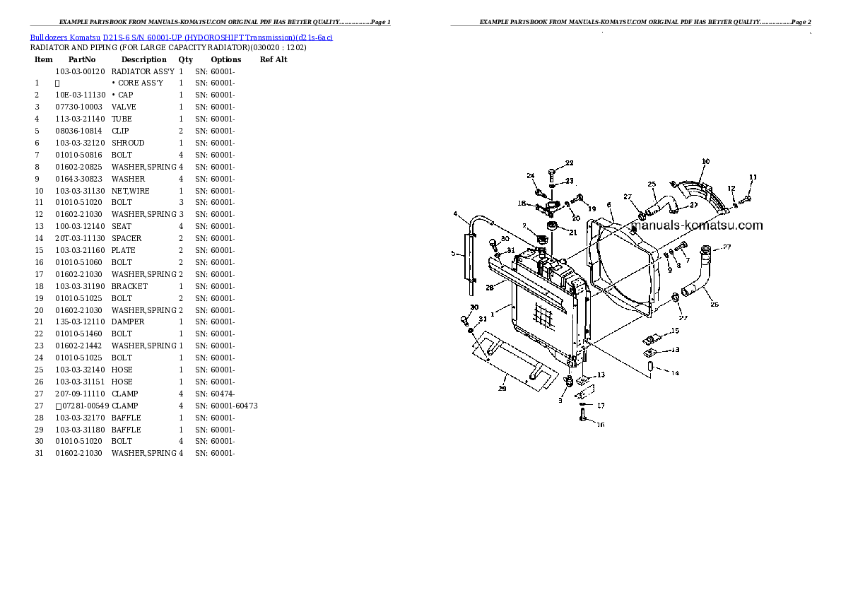 D21S-6 S/N 60001-UP (HYDOROSHIFT Transmission) Partsbook