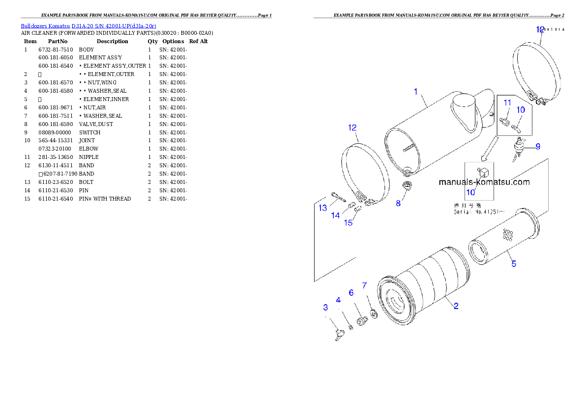 D31A-20 S/N 42001-UP Partsbook