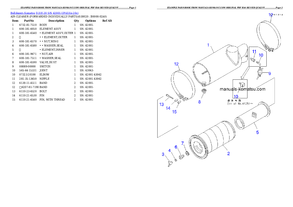 D31E-20 S/N 42001-UP (For China / Trimming Dozer) Partsbook