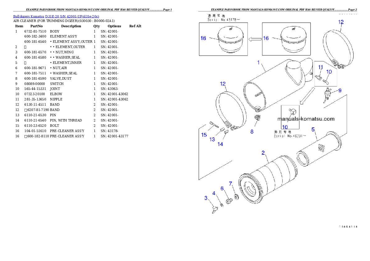 D31E-20 S/N 42001-UP Partsbook